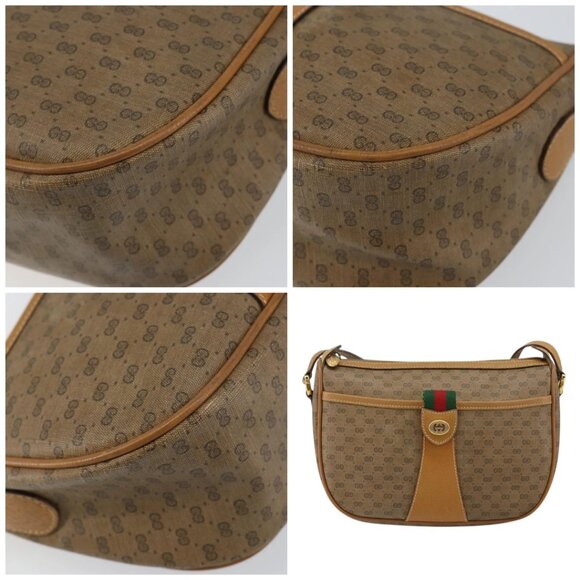 GUCCI Micro GG Supreme Web Sherry Line Bag PVC Beige Gold - Picture 11 of 15